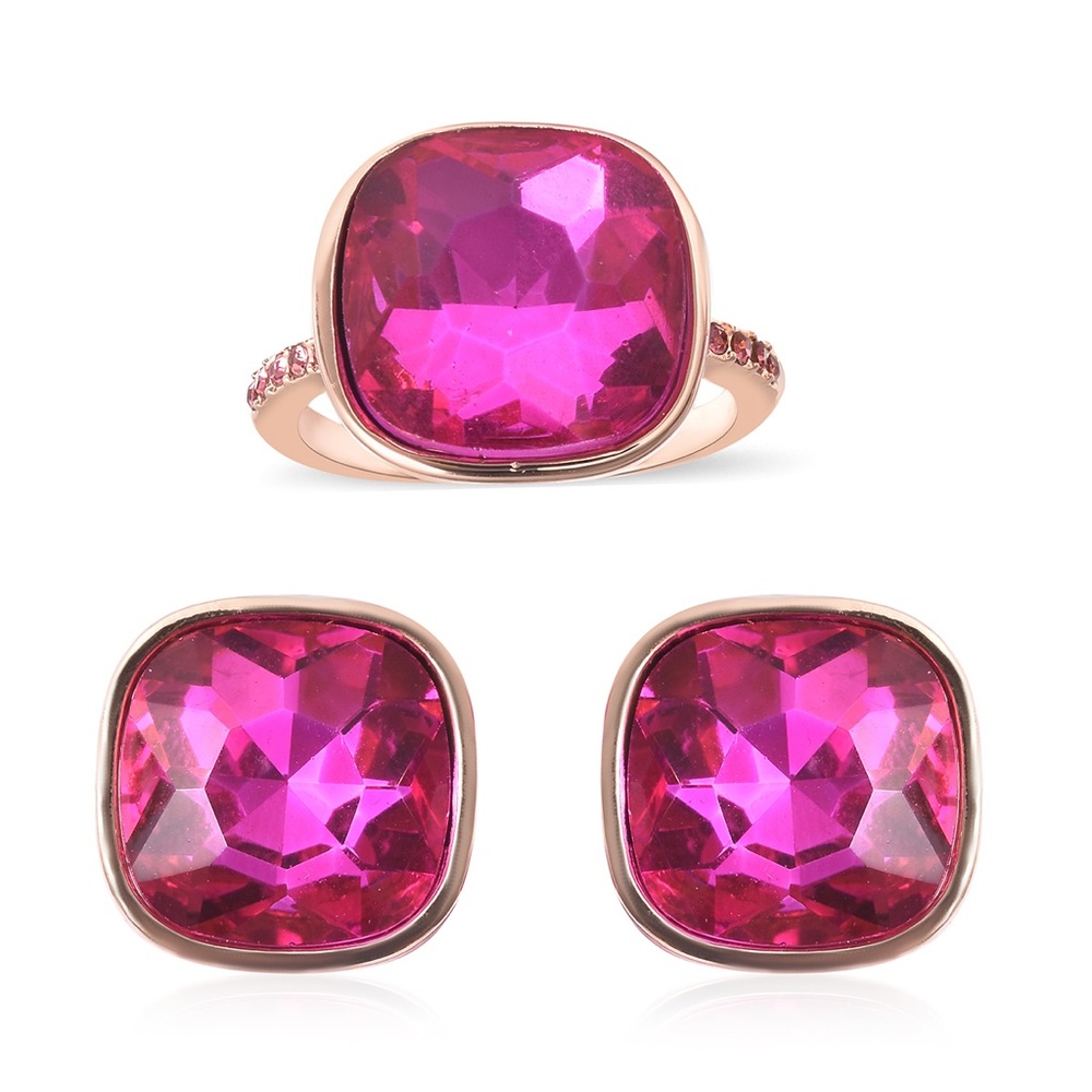 Cushion-Cut Hot Pink Stud Earrings - Sparkling Fashion Set
